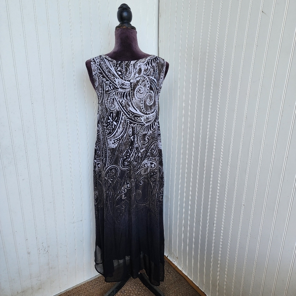 Simply Vera Wang Paisley Floral Watercolor Tunic Tank Dress Maxi Goth Rayon Sz M - Picture 6 of 10
